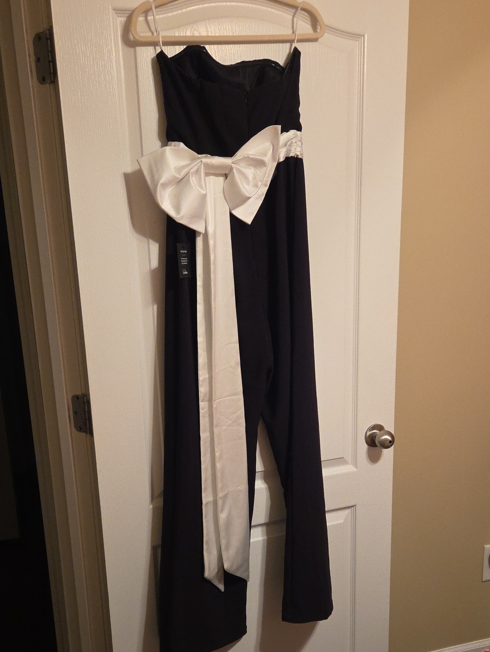 Lulu's Black Jumpsuit with White Sash Bow